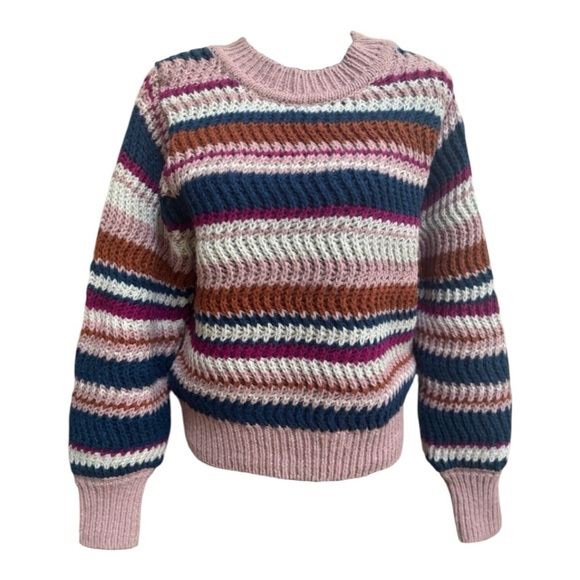 INDUSTRY REPUBLIC CLOTHING MUTICOLOR STRIPED CHUNKY KNIT CREWNECK SWEATER SZ L - Picture 7 of 7